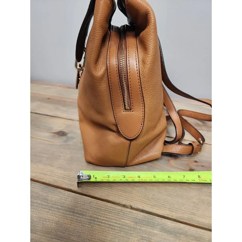 Michael Kors Raven Small Leather Backpack In Pebbled Tan/Gold